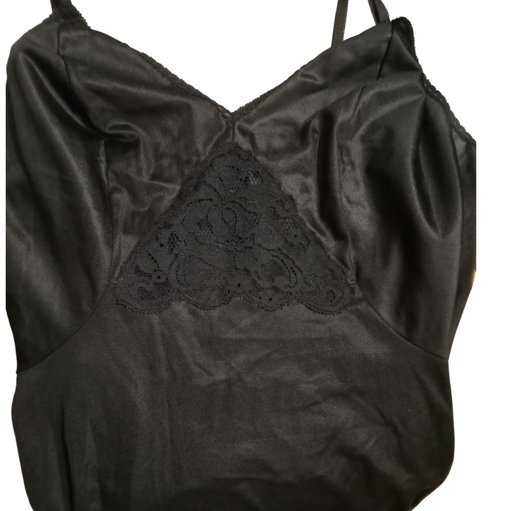Vintage Black Satin Full Slip Dress Lace Trim y2k Coquette SExy Romantic Honeymo